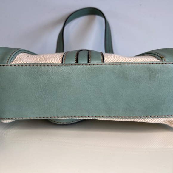 Etienne Aigner Handbag Purse Wicker Teal Blue Leather 9” - Picture 12 of 16